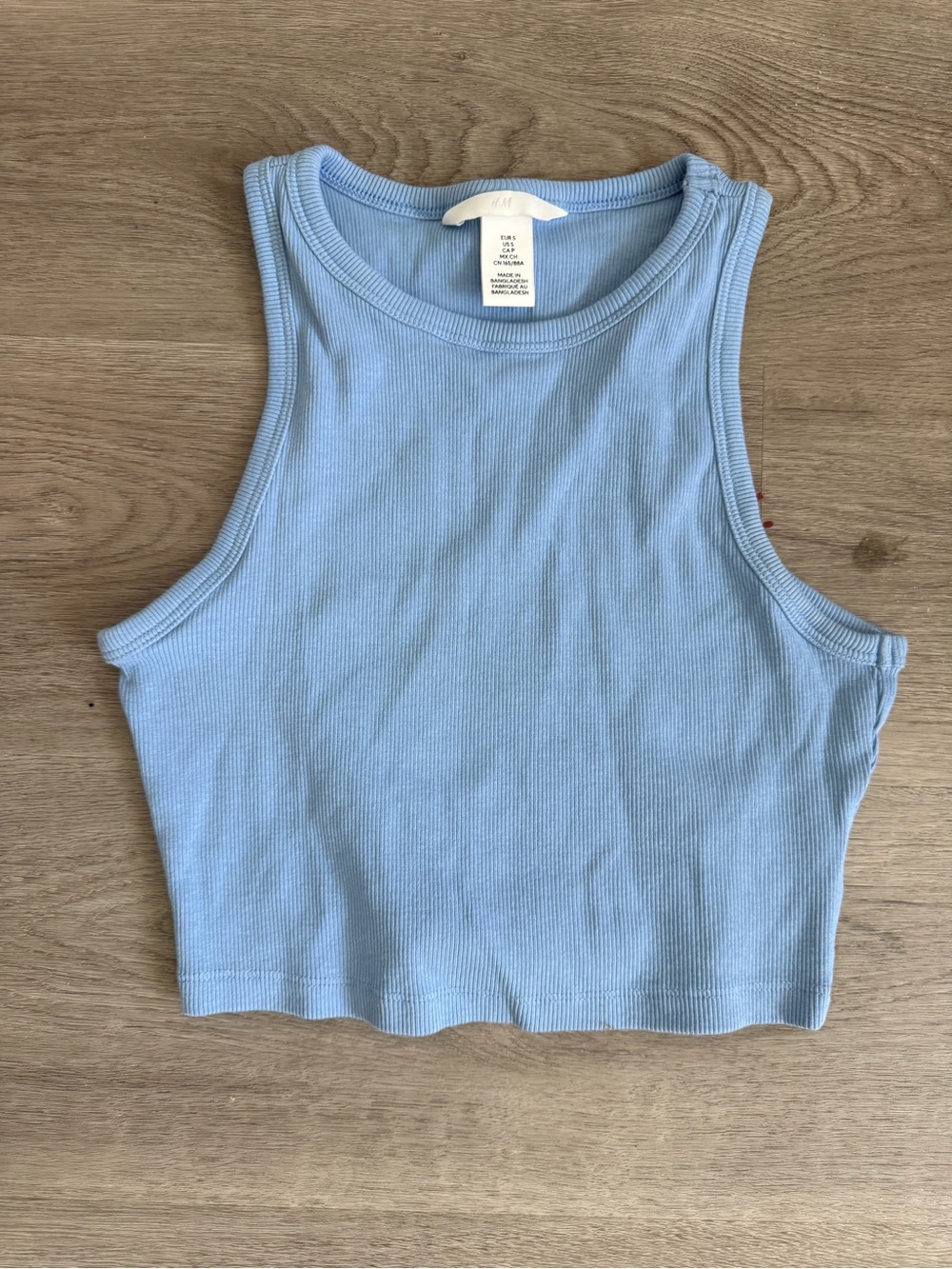 H&M Baby Blue Ribbed Crop Tank Top